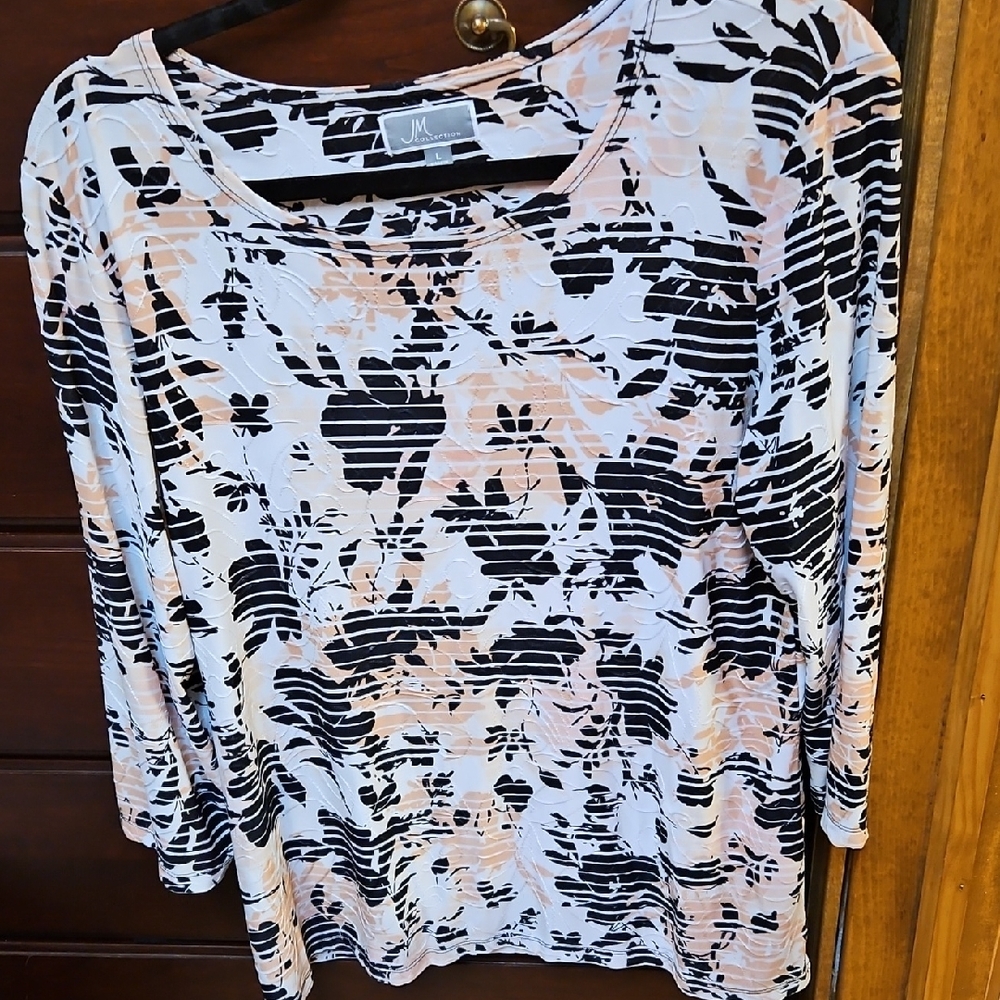 JM Collection Black and Pink Graphic Blouse